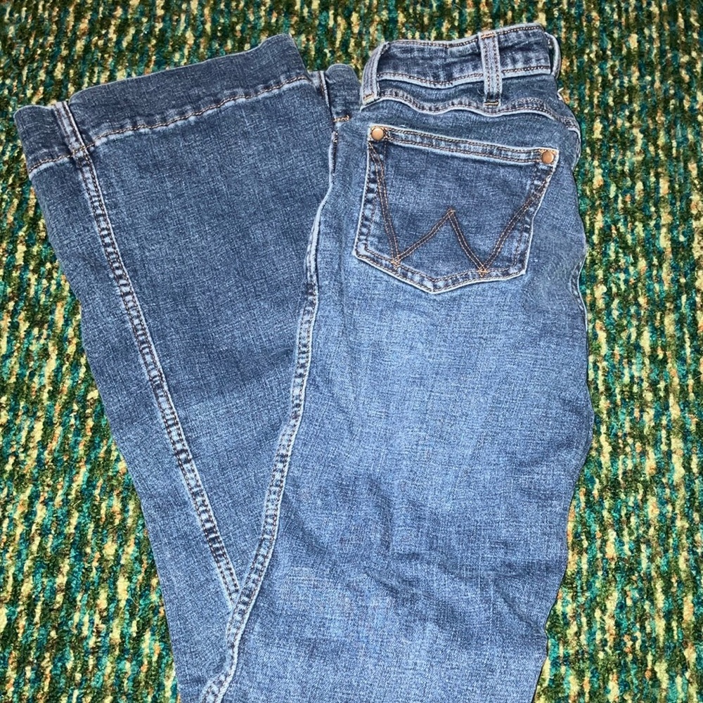 Wrangler Blue Flare Wide Leg Jeans with Distressed Details